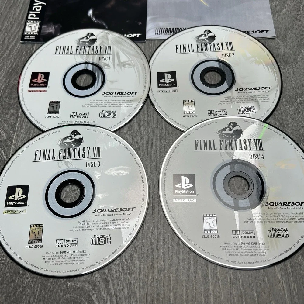 Final Fantasy VIII 8 (Sony PlayStation PS1, 1999)Black Label Discs & Manual Only